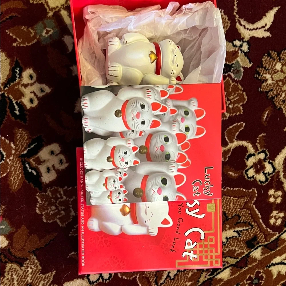Lucky Cat Red Figurine with Book